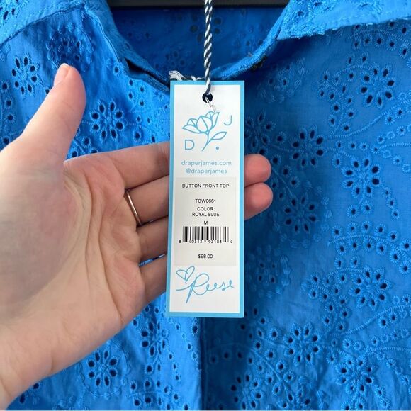 NWT Draper James Evelyn Short Sleeve Button Front Top in Eyelet Royal Blue - Picture 8 of 8